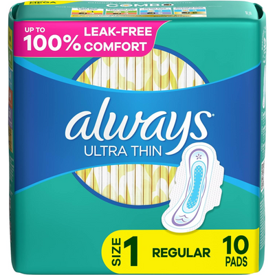 Always Ultra Thin With Wings, Size 1, Regular, 10 Pads