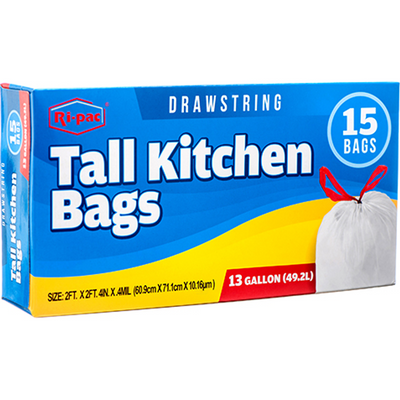 RiPac Ri-pac Tall Kitchen Trash Bags W/ Drawstring 13 Gal 15ct