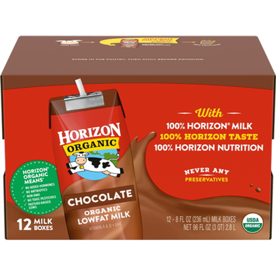 Horizon Organic 1% Chocolate Lowfat Milk 12x 8oz Counts