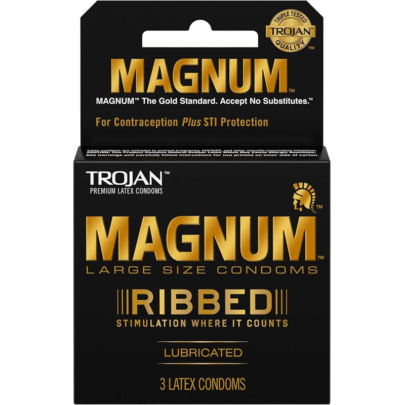 Trojan Magnum Ribbed Lubricated Latex Condoms Large Size 6 box x 3 ct