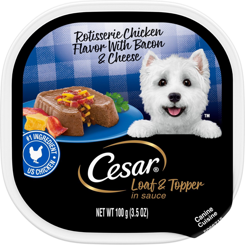 Cesar Rotisserie Chicken & Bacon & Cheese Loaf & Topper in Sauce Wet Dog Food 3.5oz Can