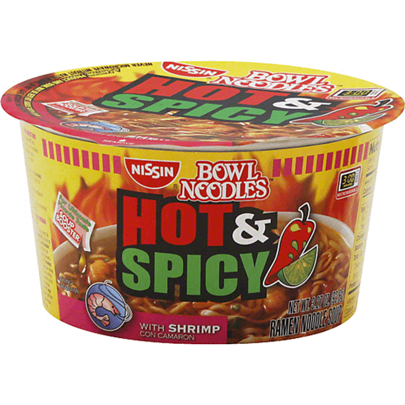 Nissin Bowl Noodles Hot & Spicy Shrimp Ramen Noodle Soup