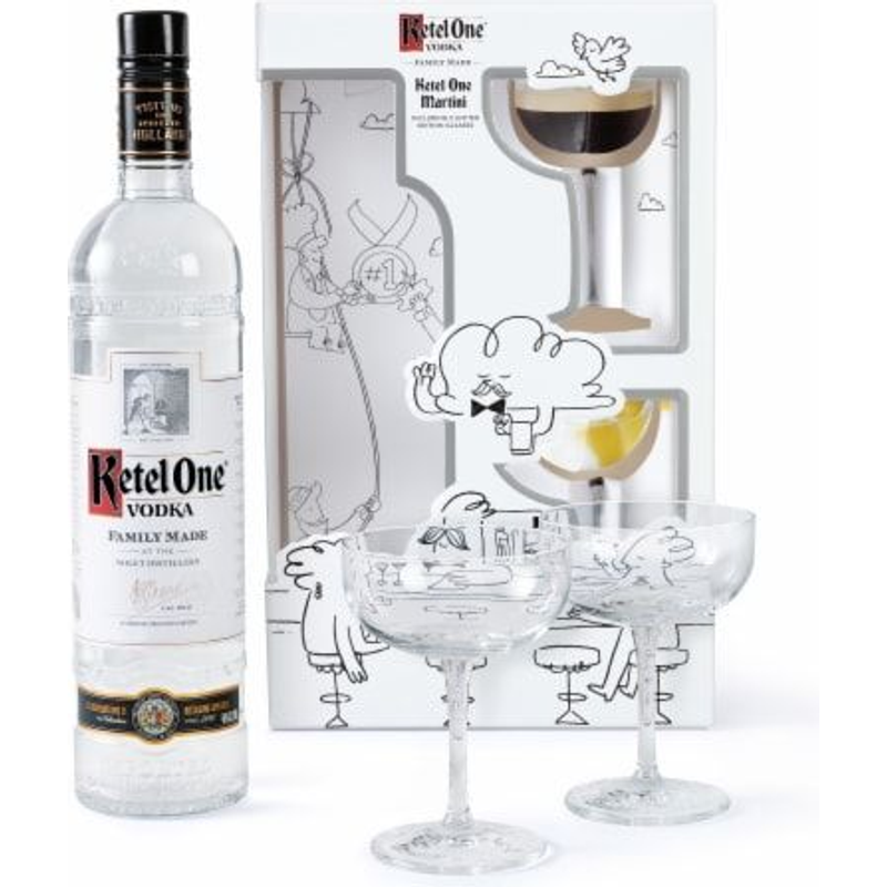 Ketel One Vodka With Two Limited Edition Martini Glasses 750mL