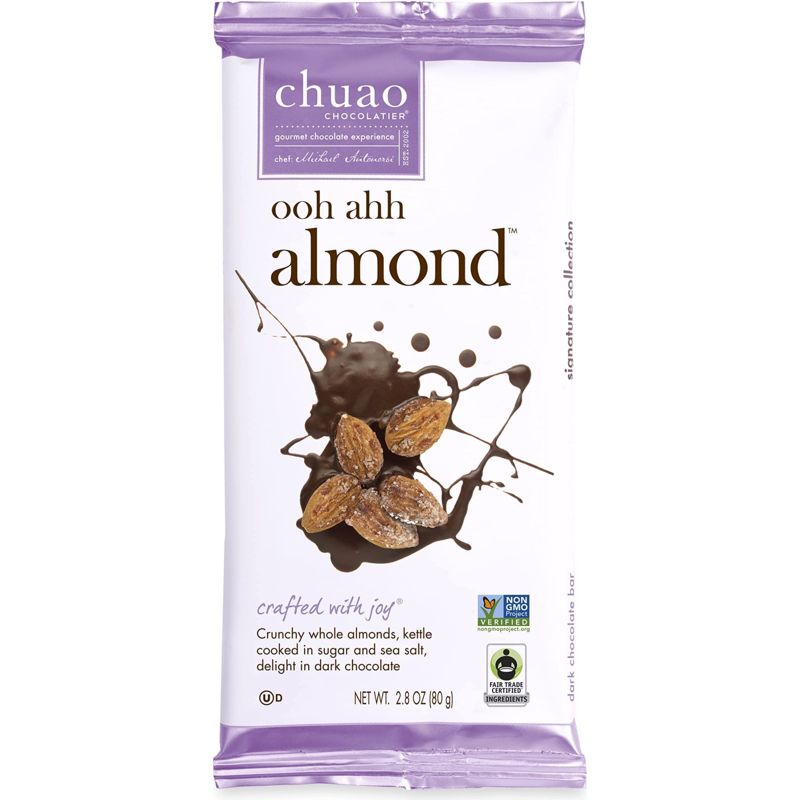 Chuao Chocolatier Dark Chocolate Ooh Ahh Almond 2.8 Oz Bar