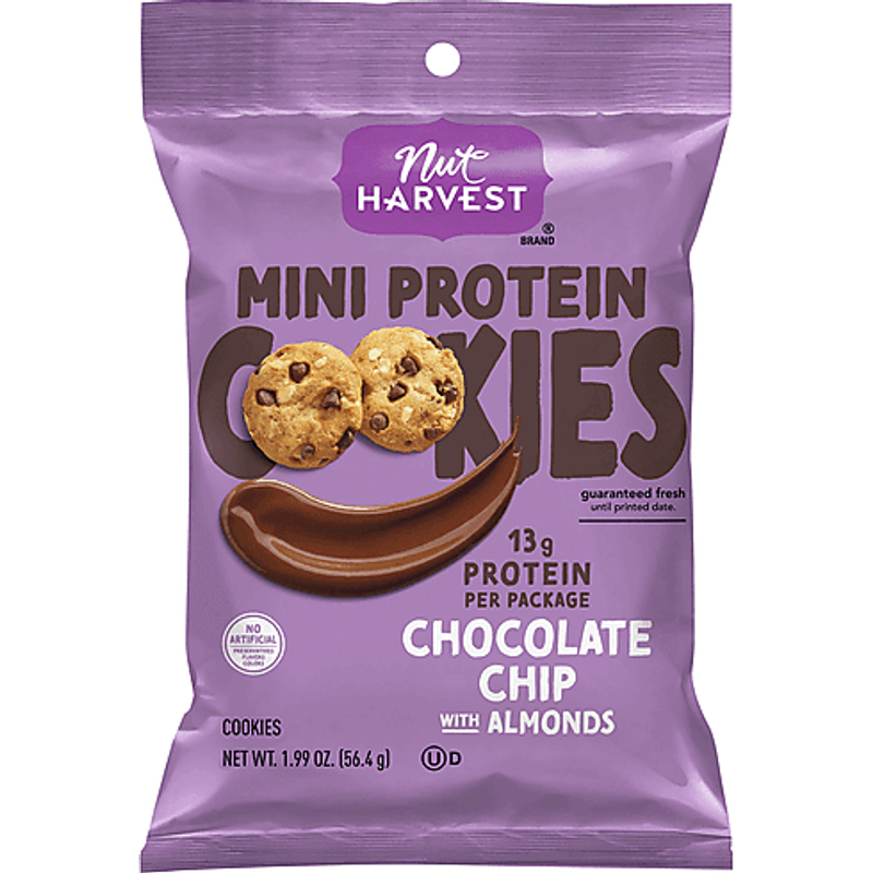 Nut Harvest Mini Protein Cookies Chocolate Chip With Almonds 1.99oz Bag