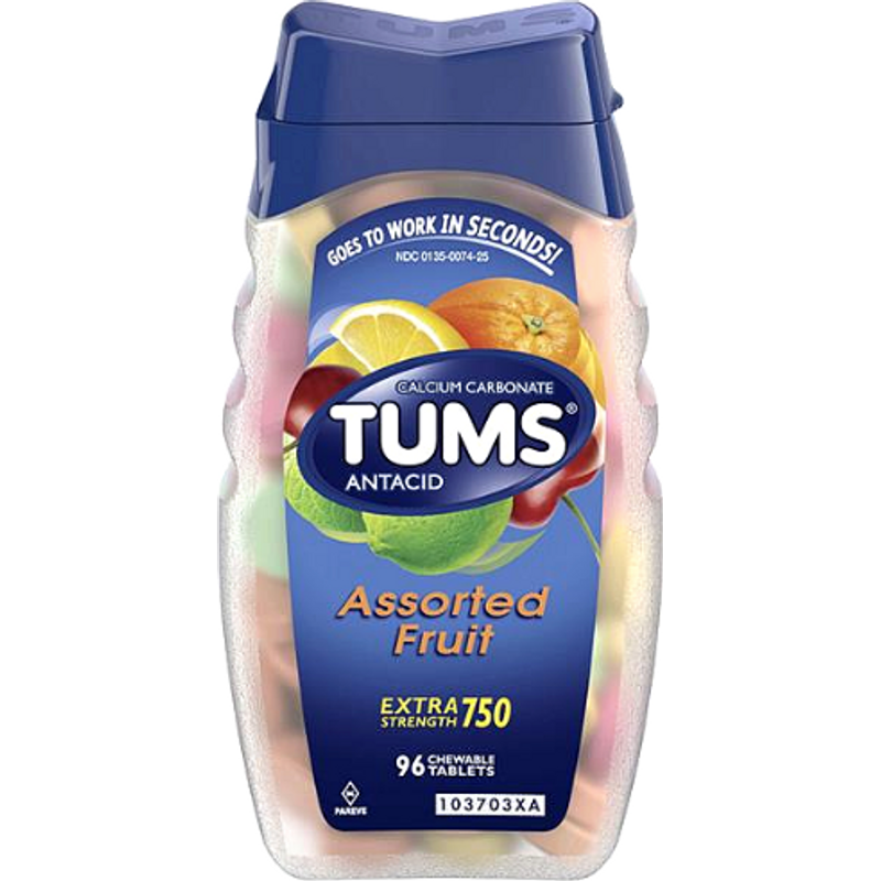 Tums Antacid, Extra Strength, 750, Chewable Tablets, Assorted Fruit