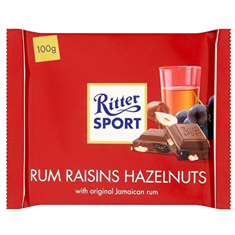 Ritter Sport Rum Raisins Hazelnuts Chocolate Bar 100g Count