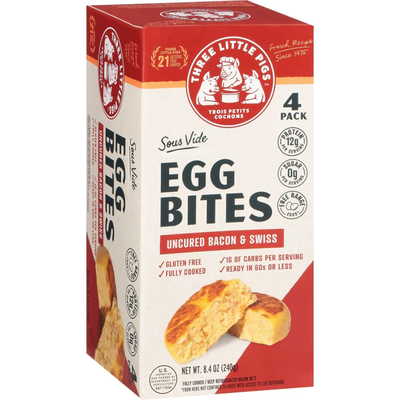 Three Little Pigs Sou Vide Egg Bites Uncured Bacon & Swiss 8.4oz Box