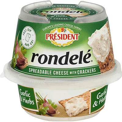 President Rondelé Garlic & Herbs Spreadable Cheese With Crackers 3.2oz Pack