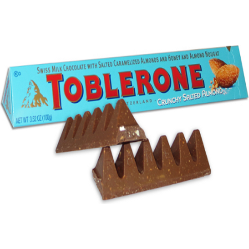 Toblerone Crunchy Salted Almond Milk Chocolate Bar 3.52oz Count