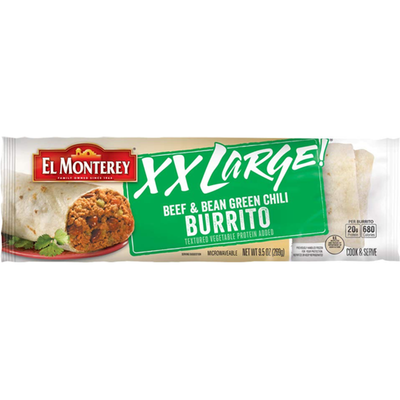 El Monterey XX Large Beef and Bean Green Chili Burrito 9.5oz Count