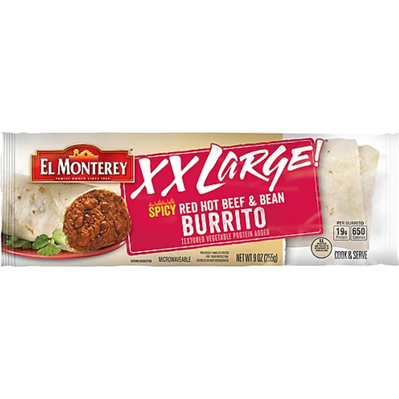 El Monterey XX Large Spicy Red Hot Beef & Bean Burrito 9oz Count