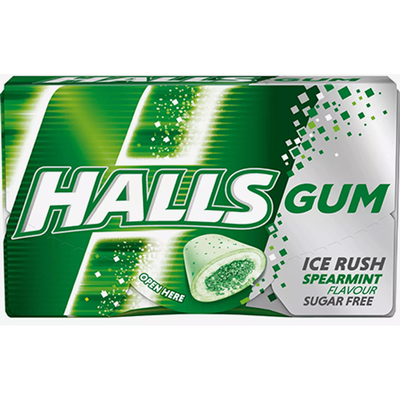 Halls Gum Ice Rush Spearmint 18g Pack