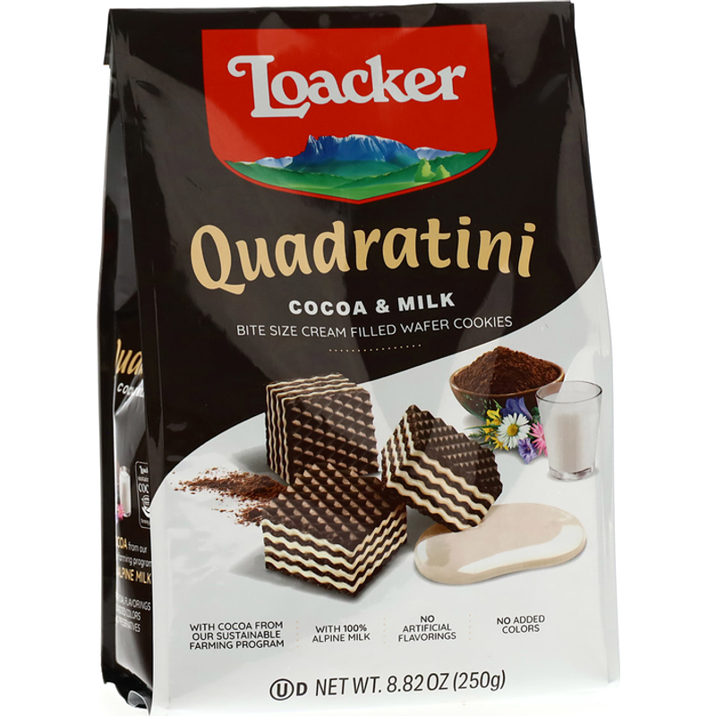 Loacker Quadratini Cocoa & Milk Wafer Cookies 8.82oz Bag