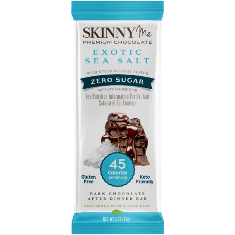 Skinnyme Exotic Sea Salt Dark Chocolate After Dinner Bar 3oz Piece