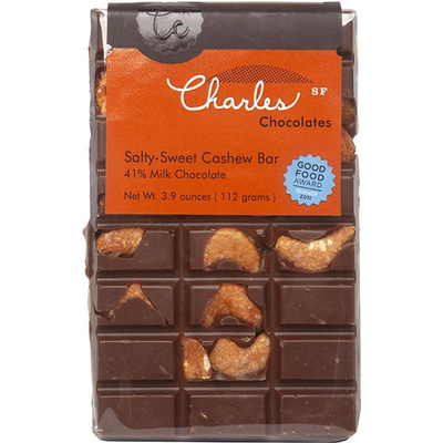 Charles Chocolates Salty-sweet Cashew Bar 3.9oz Pack