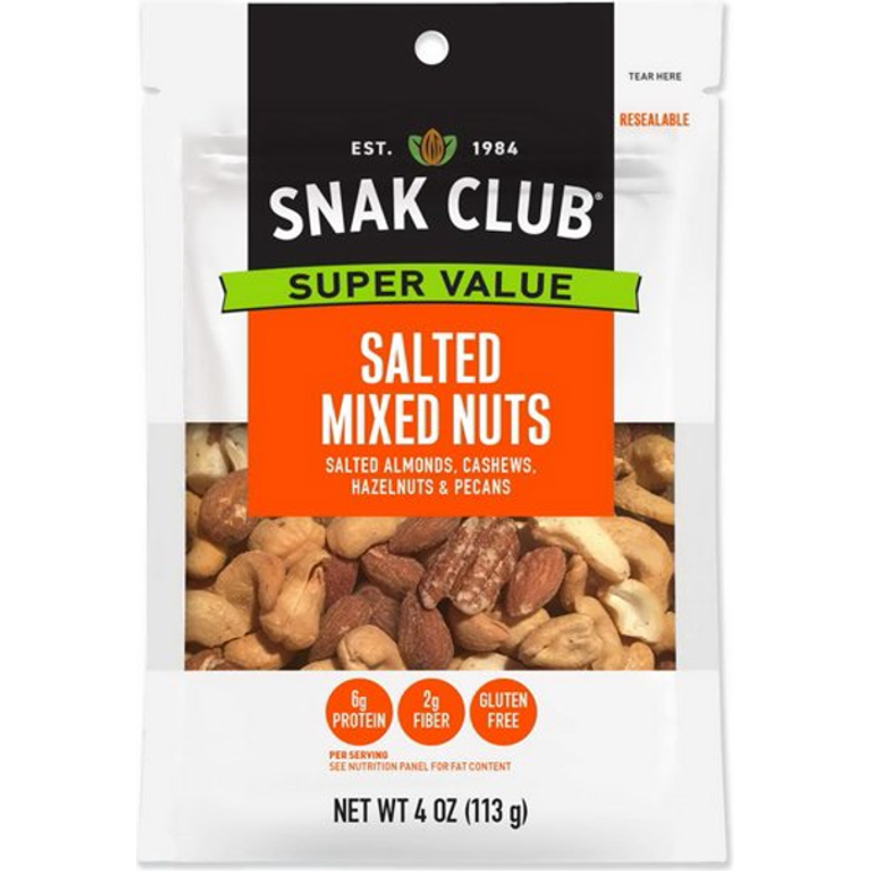 Snak Club Salted Mixed Nuts 4oz Bag