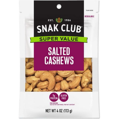 Snak Club Salted Cashews 4oz Count